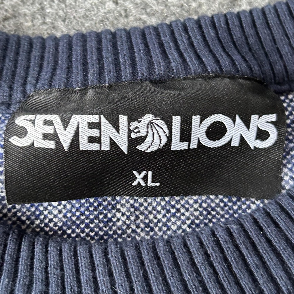 Seven Lions Sweater Mens‎ XL Navy Blue Knit Crewneck Holiday EDM Rave Graphic - Picture 4 of 10